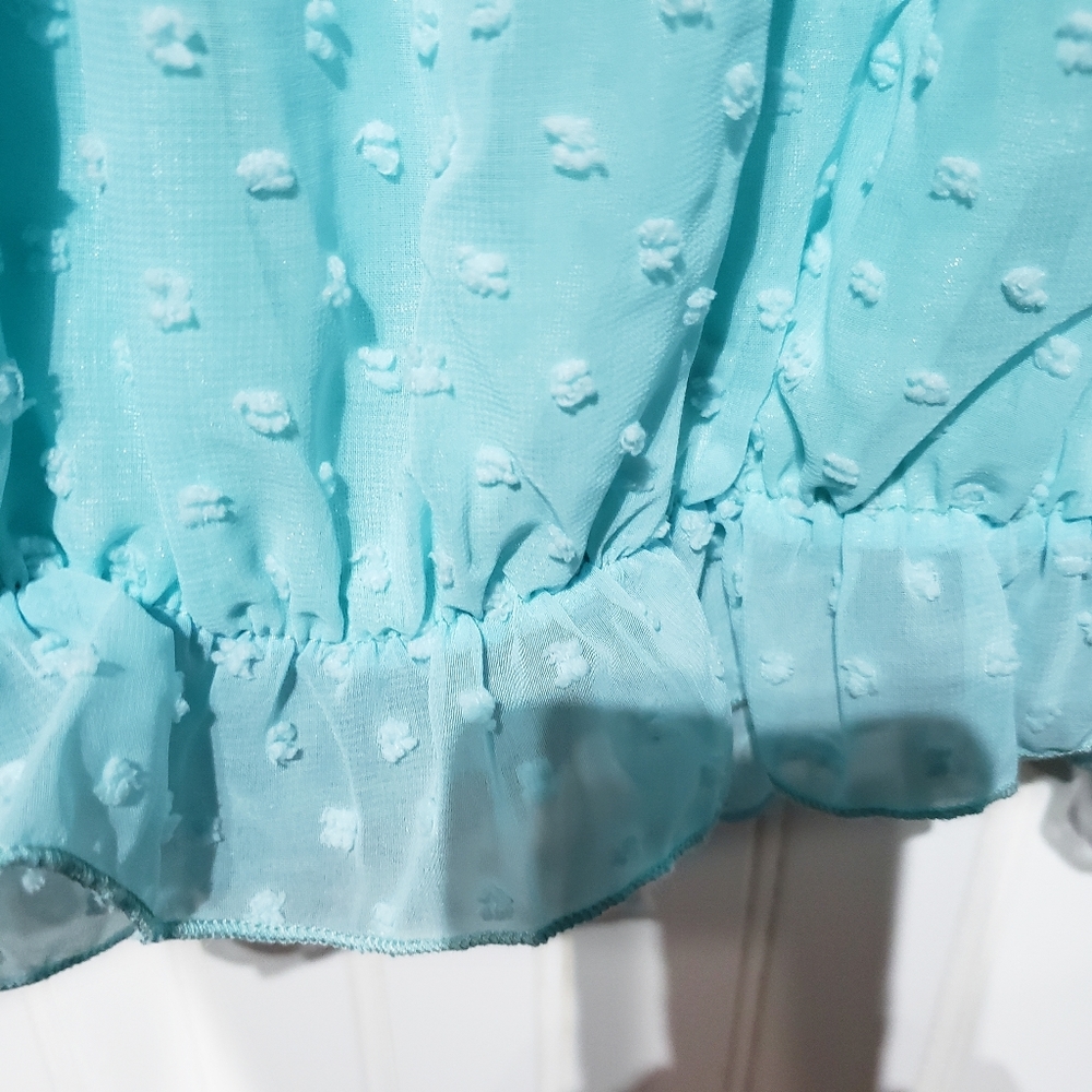 ● S O L D ● Turqouise Blue Ruffled Off Shoulder Peasant Top - Picture 6 of 8